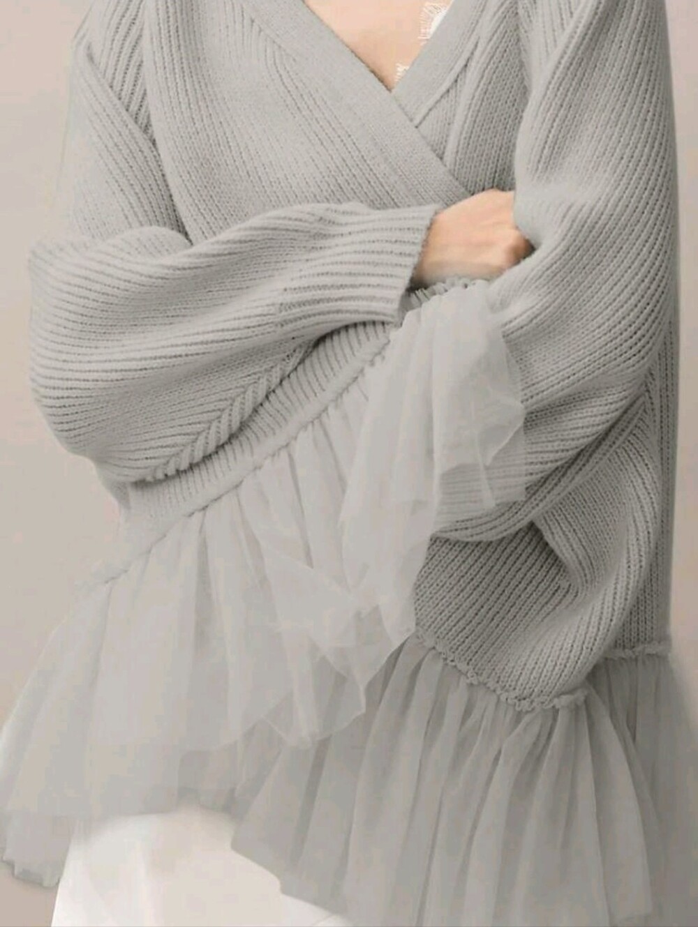 SHEIN GREY TULLE TRIM SWEATER CARDIGAN SZ M L XL